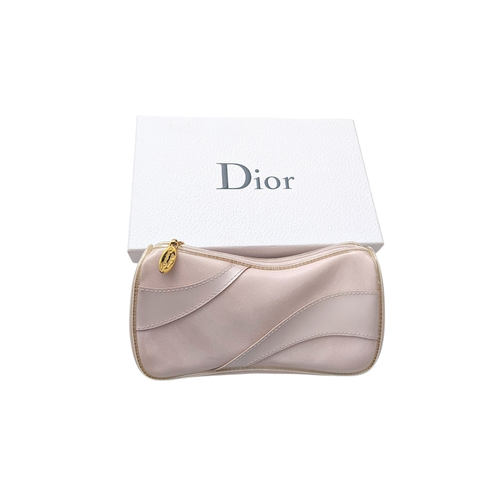 Dior Cream Cosmetic Bag with Gold Hardware